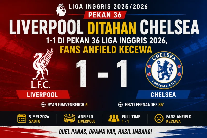 Liverpool Ditahan Chelsea 1-1 di Pekan 36 Liga Inggris 2026, Fans Anfield Kecewa.webp